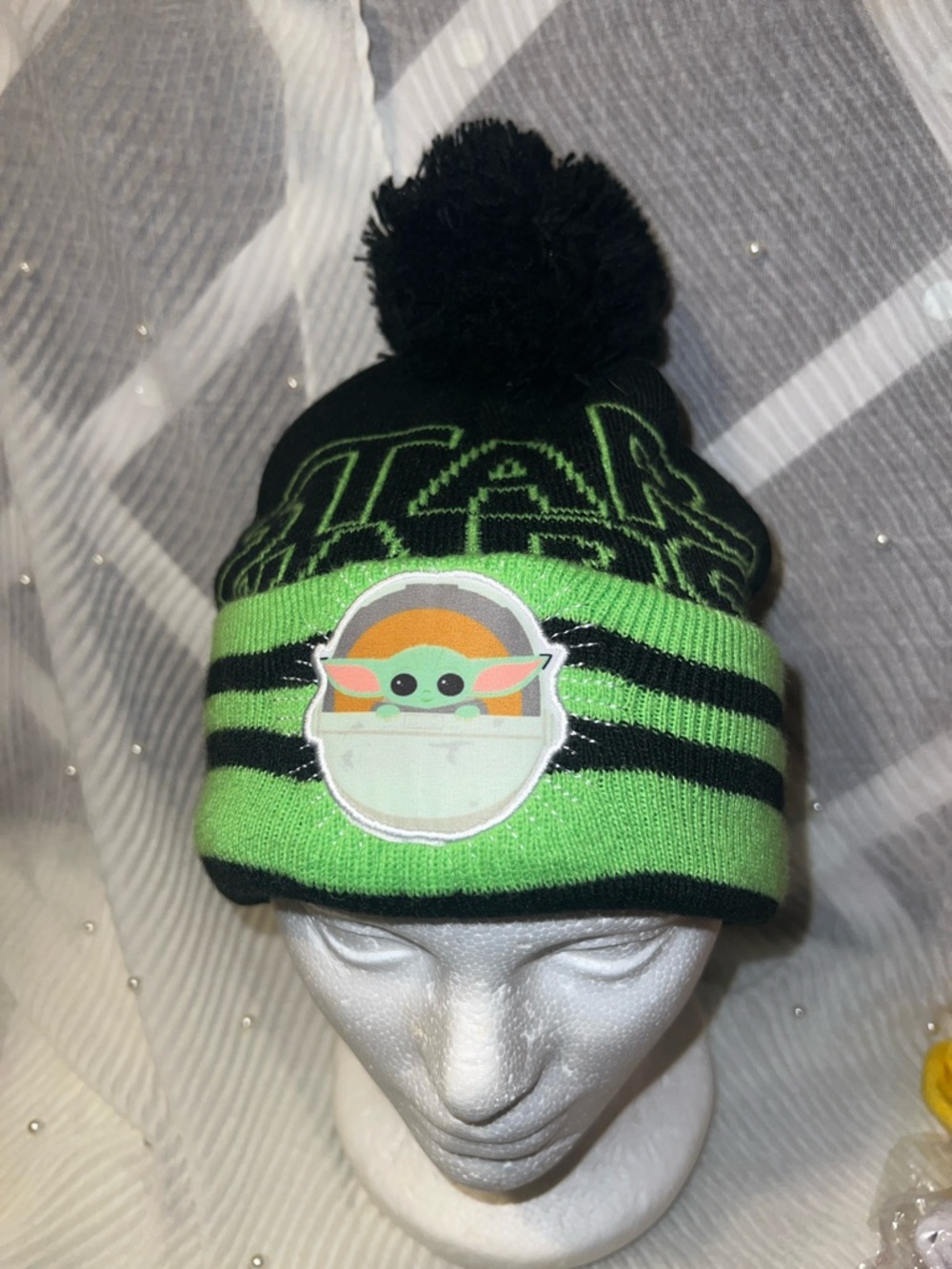 Star Wars Green & Black Baby Yoda Pom Beanie